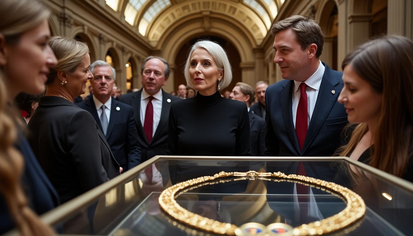 the british museum teams up with historian mary beard and actor damian lewis in a bid to raise $4.5 million for the acquisition of a rare tudor heart-shaped necklace, aiming to preserve this historic treasure for future generations.