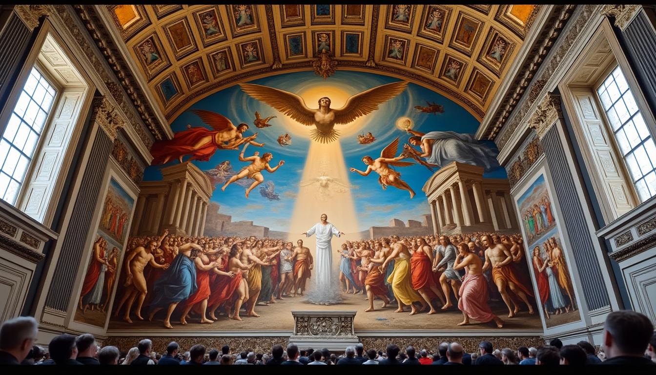 the vatican removes salty white residue that was obscuring michelangelo's masterpiece 'the last judgment,' revealing its vibrant details once again.