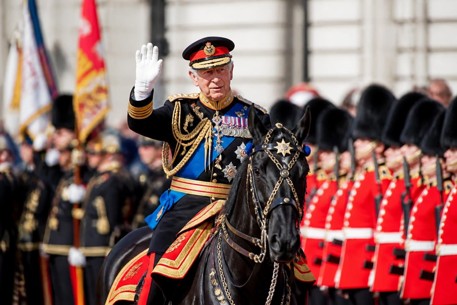 king charles arrives with great fanfare at trooping the colour, showcasing royal pride and excitement in a memorable ceremonial display.