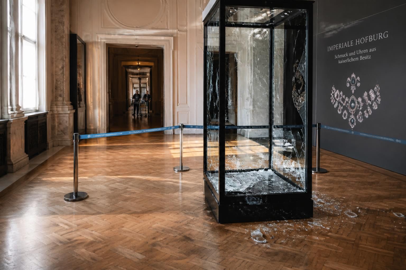 read about the daring heist in vienna where thieves smashed a display case to steal a multi-million dollar diamond necklace from a museum.