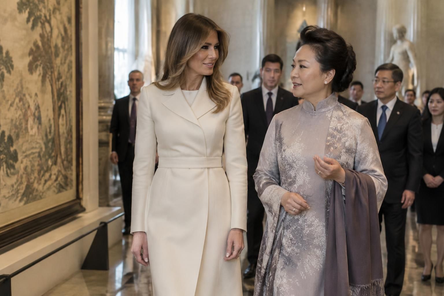 melania trump takes china’s first lady to a museum, while diplomats look for signs that the visit could signal closer ties between the two countries.