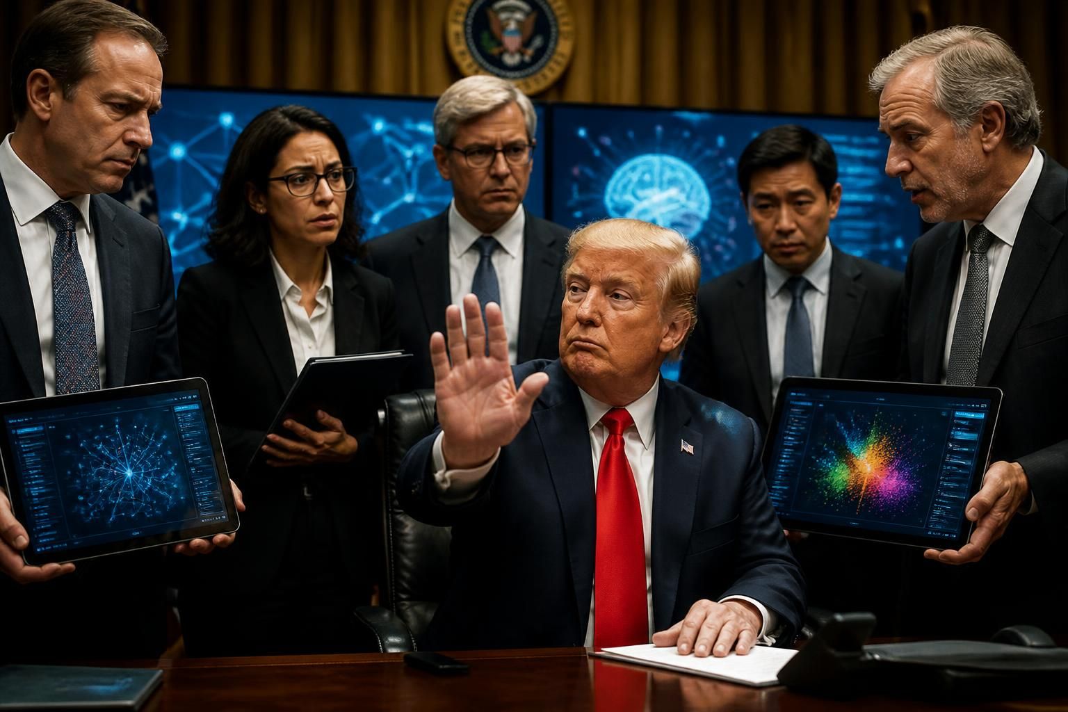 trump rejects calls from tech leaders to pause ai development, emphasizing continued innovation and growth in the technology sector.