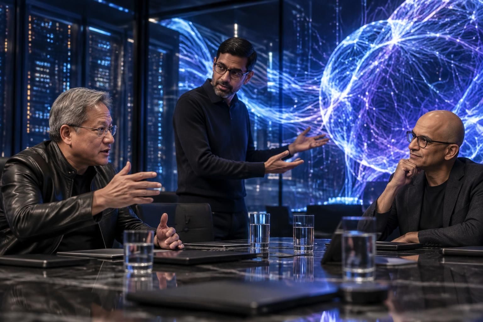 explore how the magnificent seven are shaping ai, as jensen huang defends heavy investment, sundar pichai advances gemini, and satya nadella shares his perspective.